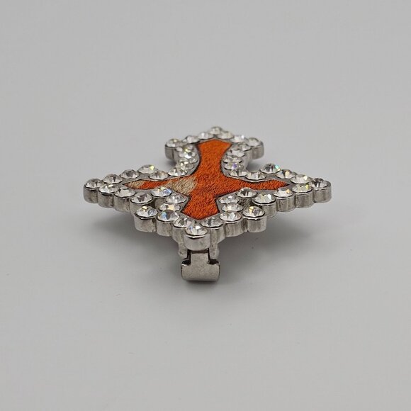 Cross Pendant Rhinestone Western Orange Leather Silver Tone 2.75" Faith Cowgirl - Picture 7 of 14
